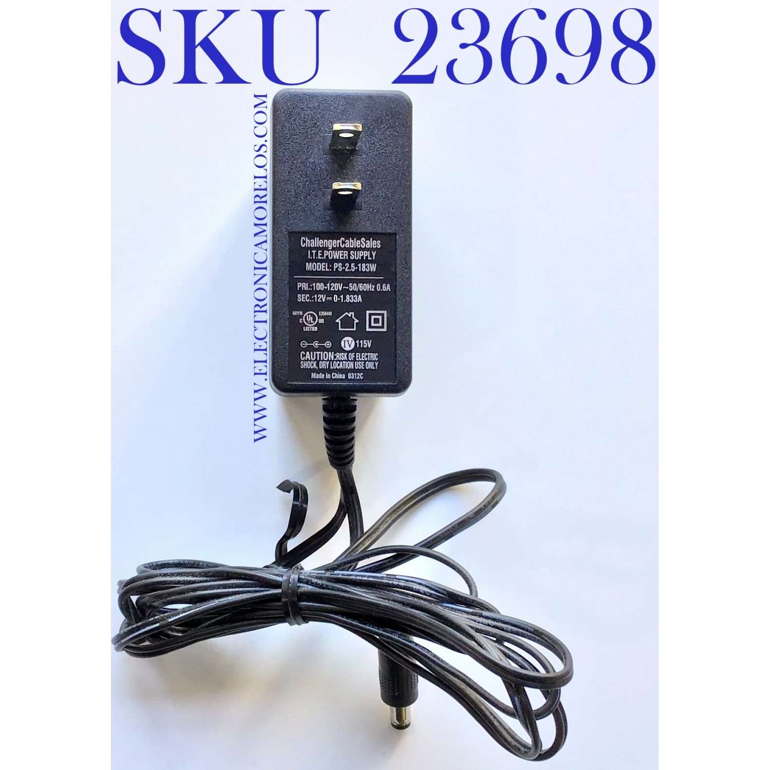 ADAPTADOR CHALLENGER / PS-2.5-183W / ENTRADA VCA 100-120V /  SALIDA VCD 12V - 1.833A / 50-60Hz / MODELO PS-2.5-183W	